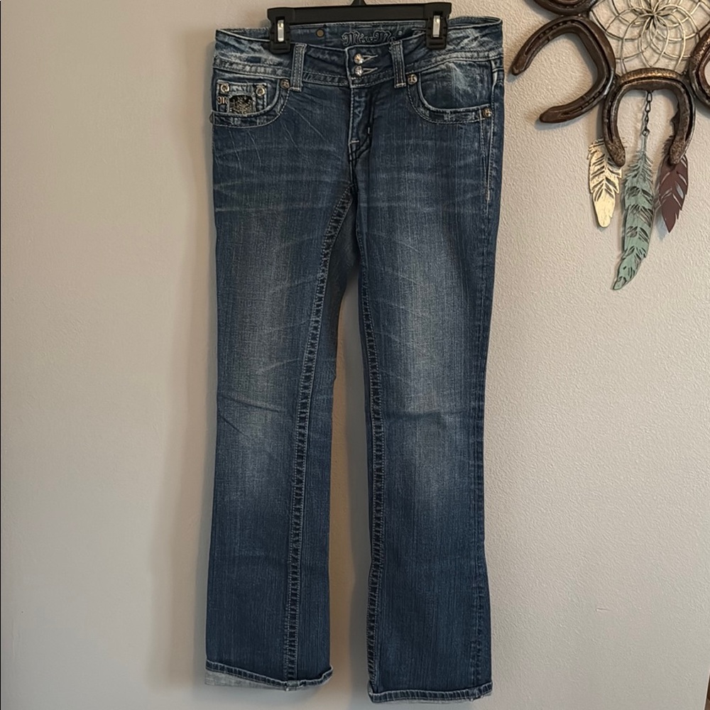Miss Me Blue Boot Cut Jeans with Vintage Wash